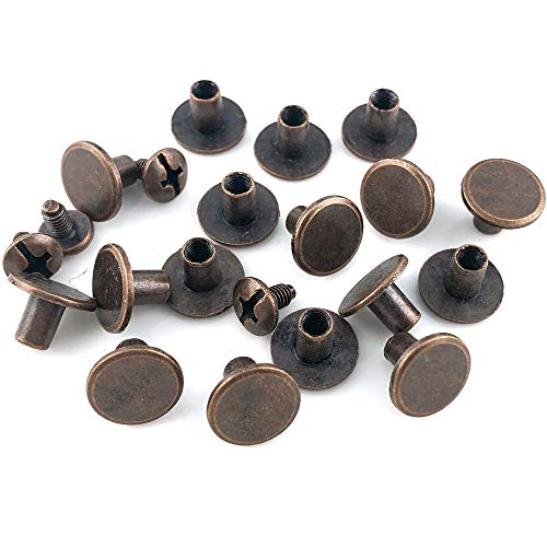 100 Sets Round Flat Head Chicago Screws Buttons Metal Studs Rivets Screwback Spots Metal Nail Rivet Studs for Leather Crafting 5/16 Inch (Antique Copper)