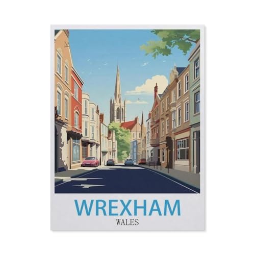 hdksyhsu DIY Paint by Numbers for Adults Canvas，Wrexham Wales Vintage Travel Poster，DIY Oil...