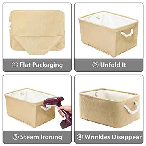 Thewarmhome Decorative Basket Rectangular Fabric Storage Bin Organizer Basket With Handles For Clothes Storage (Beige, Medium-1Pack,13.8L*9.8W*6.7H) #TOP4