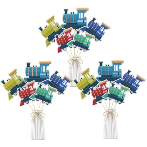 Image of 15 Pcs Color Train Table Topper,Train Theme Birthday Table Centerpieces Sticks,Railroad Party Decor,Baby Shower Themed Parties Steam Train Party Supplies.