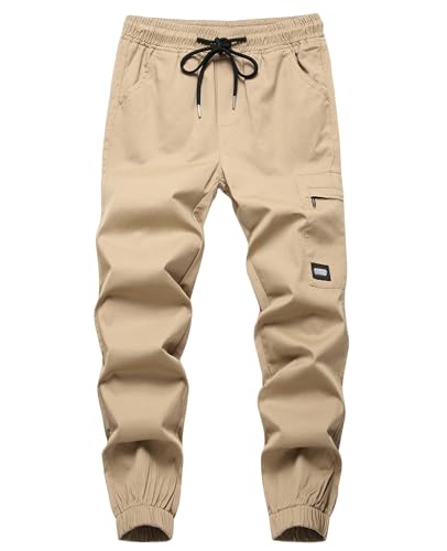 LOKTARC - LOKTARC Boys Cargo Pants - Youth Cargo Twill Joggers with Drawstring, Khaki, Size 170 (13-14 Years) (7% Off Amazon Deal)