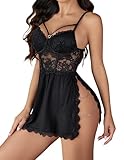Avidlove Lingerie for Women Sexy Babydoll Lingerie Dress Side Slit Chemise Nightgowns with Chain (Black,S)