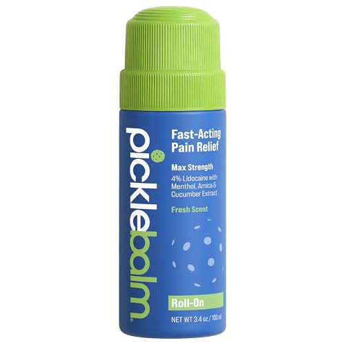 PickleBalm Pickleball In-Game Muscle Pain Relief Roll-On with 4% Lidocaine, Arnica, Menthol, Cucumber Seed Extract for Shoulders, Knees, Wrists, and More, 3.4oz Roll-On Applicator