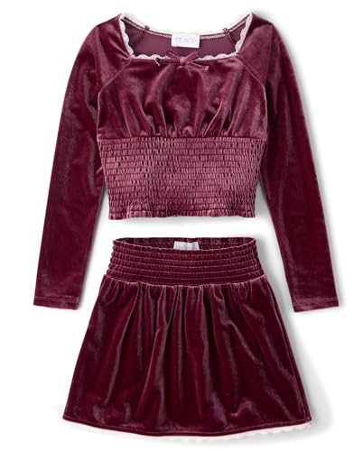 The Children's Place,Girls,Smocked Top and Skirt 2 Piece Set,Sugar Beet Velour,Medium