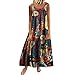 Produktbild YUHUISTART Kleid Damen Sommer Kurzarm Plus Größ Beiläufige Lose Armellose Kleid Boho Retro Leinen Print Lange Maxi Kleid