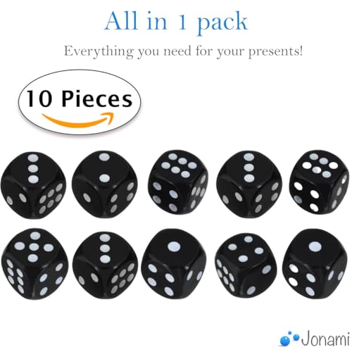 10X Würfelset Schwarz 16mm – Spielwürfel aus Acryl, 6-seitig für Tischspiele & Zubehör