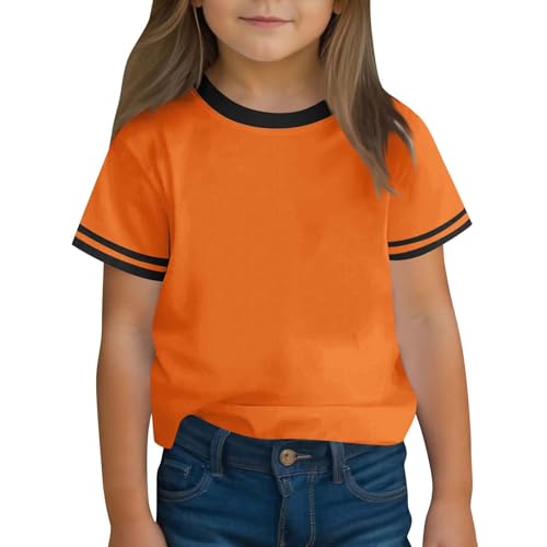 3-14 Years Girls Short Sleeve T Shirts Kids Summer Crewneck Color Block Tops Fashion Tees Loose Casual Basic Blouse