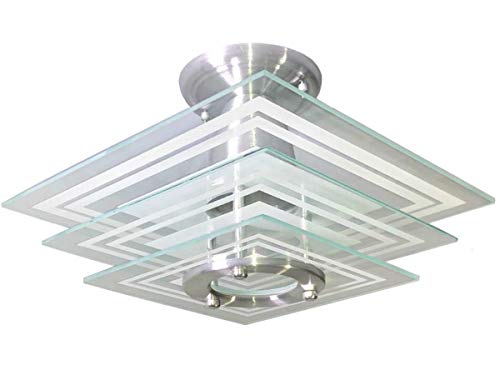Lustre Plafon Quadrado Branco - 3 Vidros - Para Sala, Quarto, Cozinha (Branco)