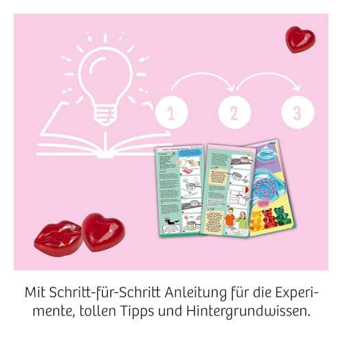 KOSMOS 654344 Fun Science Fruchtgummi Labor Love & Hearts – Experimentierkasten zum Fruchtgummi selber Machen, vegane Süßigkeiten, mit Formen, Anleitung & Zubehör, Kreativset für Kinder ab 8 Jahren