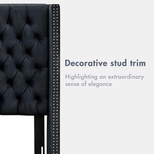 Image of Madison Park King Wingback Upholstered Tufted Headboard, Featuring High-Density Sponge Padding, Adjustable Height Headboard, Easy Assembly, Black Velvet