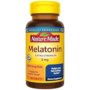 Nature Made Melatonin 5mg Extra Strength Tablets, 100% Drug Free Sleep Aid for Adults, 300 Tablets, 300 Day Supply
