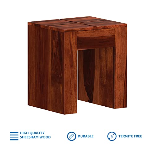 Image of STRATA FURNITURE Solid Sheesham Wood Vog Modern Side Table with 1 Drawer Storage | Space-Saving Wooden Bedside Table Furniture | Nightstand for Living Room Home (Honey Finish)