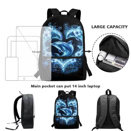 Yzaoxia Boho Backpack and Lunch Bag Set for Boys Kids Dolphins Bookbag for Girls 7-8 School Bag with Lunch Box Set 3 Pieces Book Bag 6th Grade Children Pencil Case4