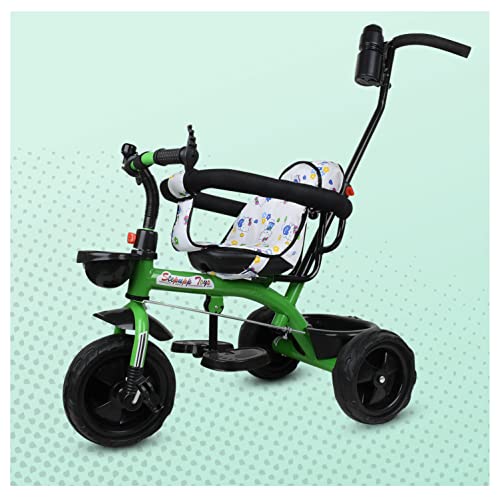 Image of CREW4 Tricycle 1 Years to 5 Years with Removable Safety Guard and Parental Control Back Side Push Handle with Rubber Tyre for Kid's CR07 (Green)