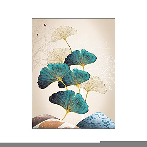 Art mural pour salon chaleureux : triptyque feuilles de ginkgo vert - 2