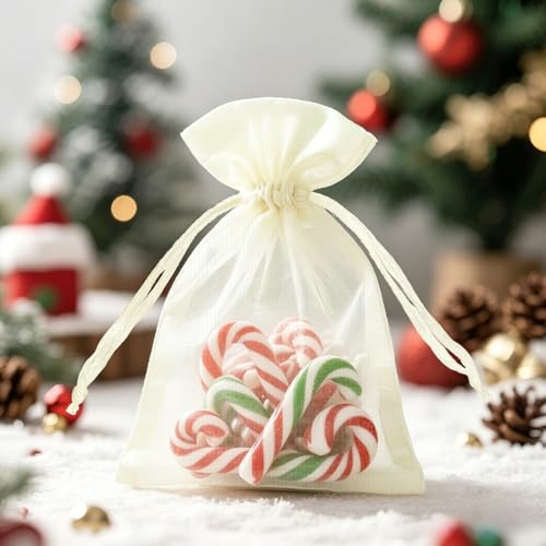 Image of joycraft Organza Bags 2.7x3.5 inch - Ivory Drawstring Gift Packaging Pouch with Breathable Mesh for Wedding Favors, Jewelry Display, Candy Bags | Reusable Craft Supplies, Small Business