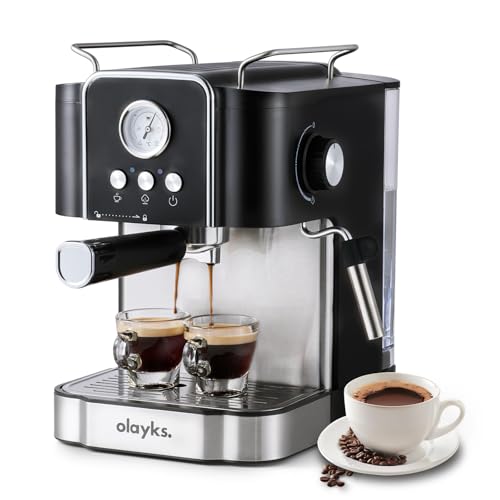 Olayks Espresso Machine 20 Bar, Professtional Espresso Coffee Maker with Milk Frother Steam Wand for Latte, Cappuccino, Espresso Maker with 1.8L Removable Water Tank, Gift for Dad or Mom by Olayks - Used condition - US$65.99