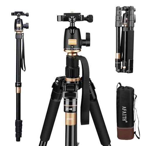 AFAITH Trépied Appareil Photo monopods,141CM Monopods Professionnel en Aluminium Charge 8kg, Rotule 360°Trepied Photo Compatible Canon, Nikon, Sony, DSLR