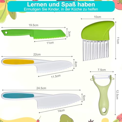 Kindermesser 5-teiliges Kinder Sicherheit Küchenmesser Set zum Schneiden Kochen von Obst oder Gemüse inklusive Kochmesser Obstmesser Schäler Geschenke für Kleinkinder Geburtstag Weinachten