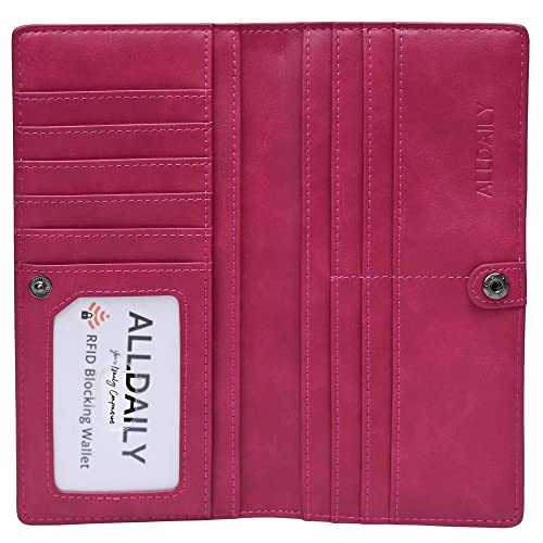 Image of Alldaily Ultra Slim Thin Women Wallet RFID Blocking Credit Card Holder Bifold Long Ladies Billfold (Fuchsia Purple)