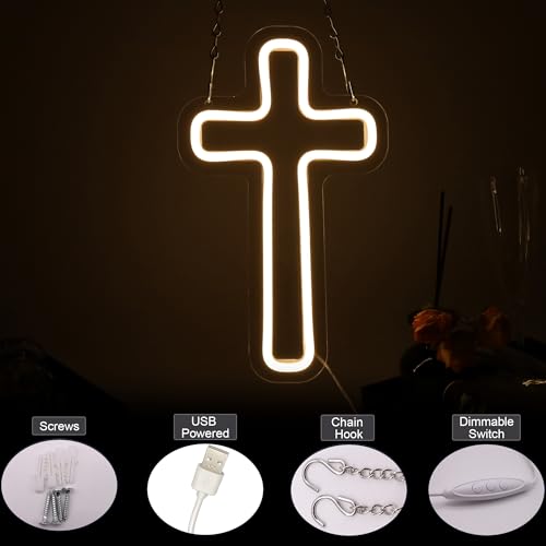 Image of Cross Led Sign For Wall Decor Small Cross Light Up Signs Wall Art for Bedroom Wall Decor Holiday Birthday Gift