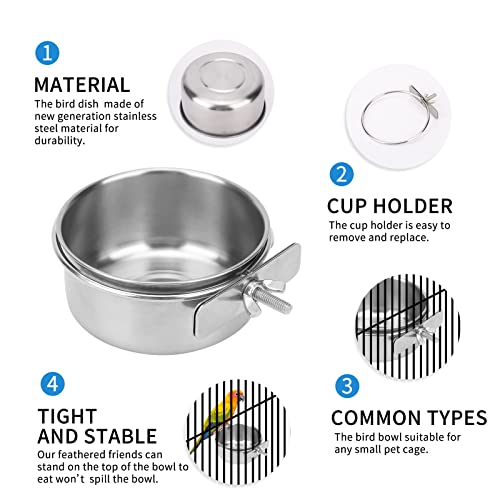 2Pcs Vvniaa Stainless Steel Bird Bowls, Durable Bird Water Bowl, Bird Feeding Cups, Chinchilla Food Bowl, Bird Dishes For Cage, Bird Cage Feeders And Waterers, Bird Food Bowl, Bird Bowls With Clamp. #TOP1