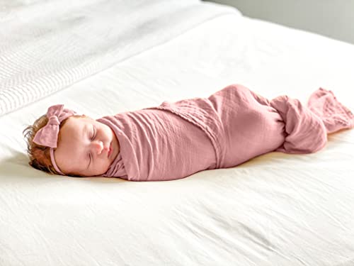 Image of Premium Swaddle Blanket by BWD - 70% Bamboo Viscose & 30% Organic Cotton, 47x47 Inches - Baby Girl Swaddle Set for Newborns and Infants, Muslin Baby Blanket (Dusty Rose)