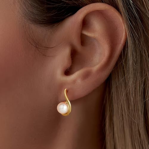 Turandoss Gold Pearl Earrings for Women Trendy - 14K Gold Plated Hypoallergenic Pearl Stud Earrings Huggie Drop Dangle Earring Bridesmaid Wedding Jewelry Gifts for Women Girls2