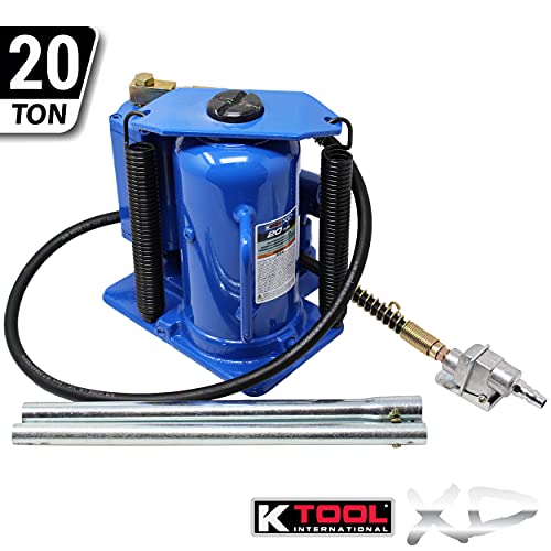 K Tool International Xd63228 20 Ton Air/Hydraulic Bottle Jack For Garages, Repair Shops, And Diy, 44,000 Lbs. Capacity, Lift Range 10.43"-19.88", Heavy Duty Steel, Load-Limiting/Bypass Valves, Blue #TOP1