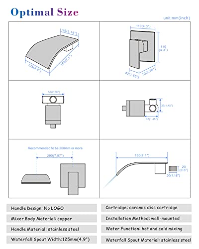 SHANFO Rubinetto Muro Cascata Rubinetto Nero