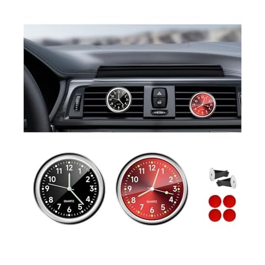 2PCS Mini Luminous Analog Clocks, Car Clock with Vent Clip & Adhesive Tape, Tiny Watch Pocket Clock Air Vent Dashboard Decor for Car Motorcycle Bike Home (Red+Black)