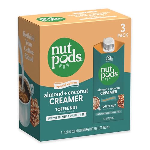 nutpods Toffee Nut Coffee Creamer - Unsweetened Non Dairy Creamer Made from Almonds and Coconuts - Keto Creamer, Whole30, Gluten Free, Non-GMO, Vegan, Sugar Free, Kosher (3-Pack)