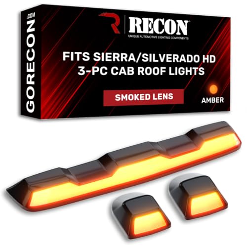 RECON PREMIUM Fits 2020-2024 Sierra & Silverado 2500/3500 Heavy Duty Ultra Bright Amber LED Cab Roof Lights (Replaces Factory/OEM Cab Lights Only) (AMBER LED, SMOKED LENS)