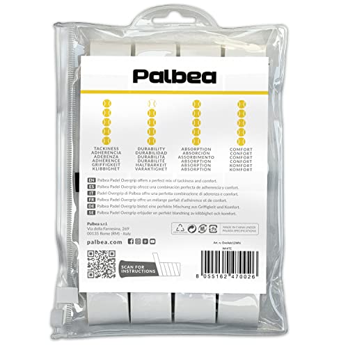 Palbea Padel OverGrip in White, Extra Tacky, Pack of 12, Superior Sweat Absorption - Image 2