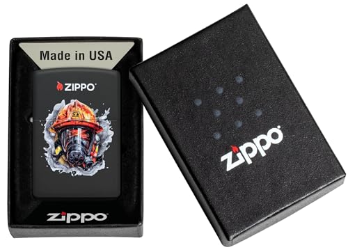 Zippo Sturmfeuerzeug - Firefighter Design - Nachfüllbar- Geschenkbox - Metall - Made in USA, Schwarz