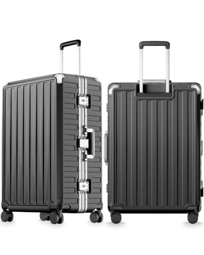 Image of LUGGEX 2-Piece 28 Inch Zipperless Luggage, Charcoal Metallic | Checked Suitcase, 100% PC Hard Shell, 8010S Aluminum Frame, 8 Spinner Wheels, TSA Lock, ZX-Core