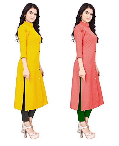 Image of NATEK Women's Cotton Straight Plain Kurtis Combo Pack of 2