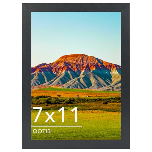 QOTIB 7x11 Picture Frame Black for Wall Mounting or Tabletop Wood 7 x 11 Frame Photo Frame for Wall Hanging Horizontally or Vertically Black 1 Pack