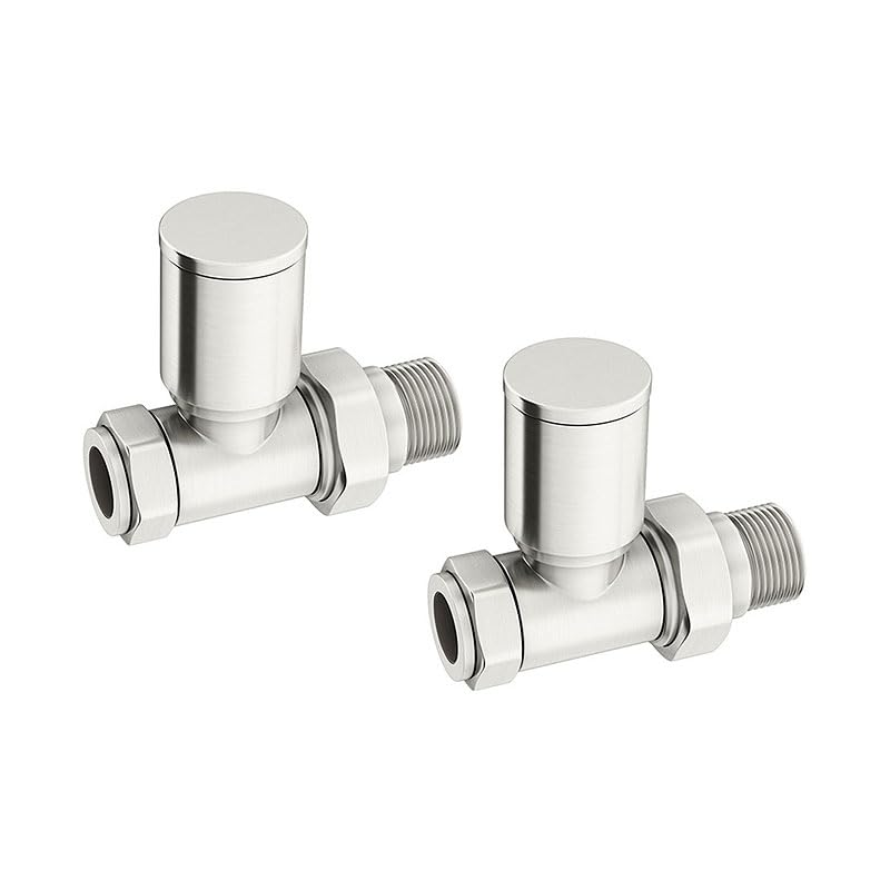 EcoSpa Manual Round Radiator Valve - Straight - Brushed Nickel (Pair) — image 1
