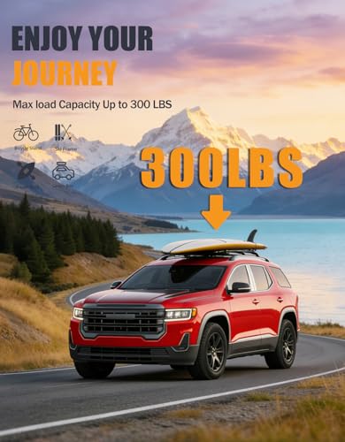 Image of Heavy Duty 300lbs Cross Bars Roof Racks Compatible with GMC Acadia 2017 2018 2019 2020 2021 2022 2023, Aluminum Roof Rails Crossbars Luggage Cargo Carrier Rooftop Car SUV Accessories