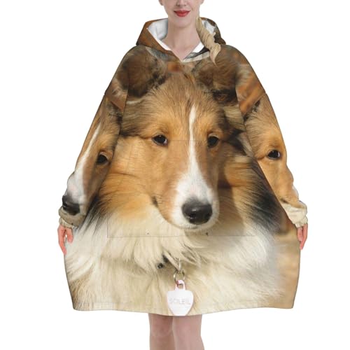 Couverture à capuche femme motif chien pull oversize en flanelle et sweat plaid douillet