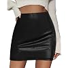 MANGOPOP Women Basic High Waisted Mini Short Pencil Bodycon Faux Leather Skirt