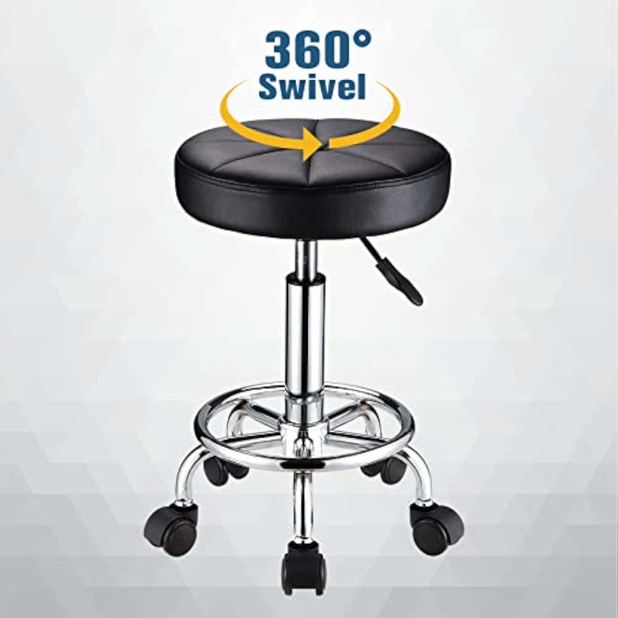 Swivel Stool with Wheels Round Rolling PU Leather Height Adjustable