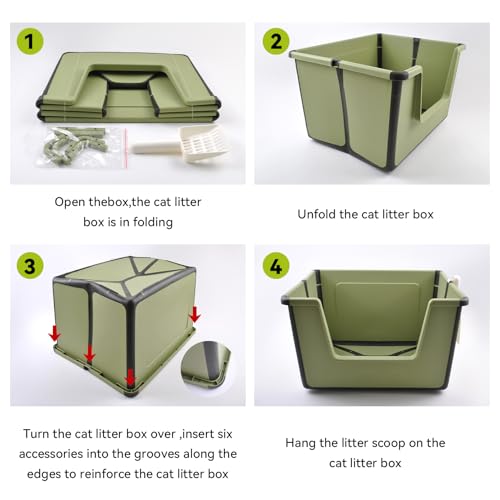 Arenero plegable grande para gatos con pala y entrada baja miniatura 6