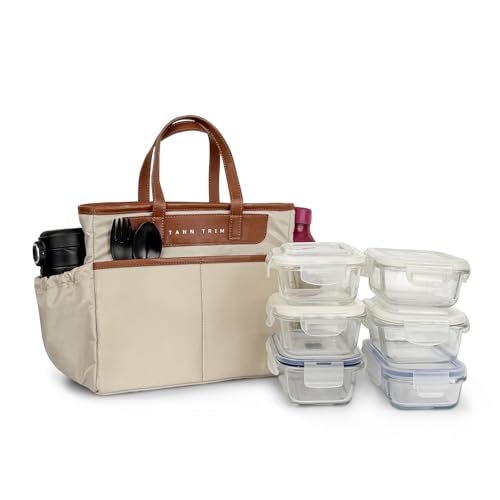 Image of TANN TRIM Beige Insulated Lunch Bag, Reusable and Washable, Office Lunch Bag for Men and Women, Eco-Friendly (Beige)