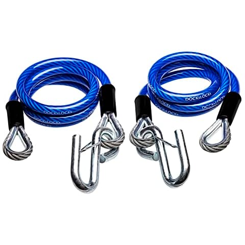 DocksLocks Trailer Safety Towing Cables, Self Coiling Weatherproof Vinyl Coated with Snap Hook Safety Latches, 48” Length, 2 Pack (5000 lbs Break Force) Cover