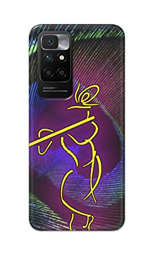 Image of PRINTFIDAA Lord Krishna On Peacock Feather Hard Back Cover for Redmi 10 Prime Back Cover -(P6) KAT1007