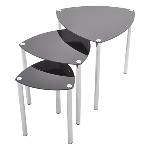 ASPECT Arena Set of 3 Nesting END Side Table-Black Glass,Chrome Legs, L 48x48x46(H)cm, M 39x39x41(H)cm, S 29x29x37(H)cm