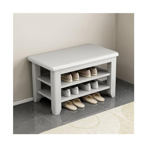 JKSVTF Zapatero de 2/3 niveles, organizador de zapatos de madera maciza blanca, banco de almacenamiento de entrada, banco ajustable para zapatos con capacidad para hasta 550 libras (un color 2)