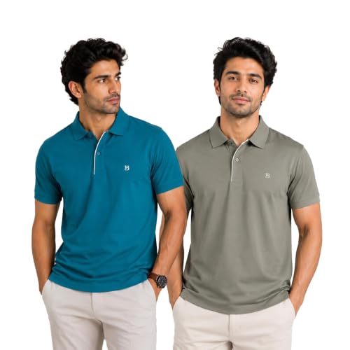 Image of Men's Trendy Regular Fit Solid Polo Collar Casual Half Sleeve T-Shirt| Soft| Casual Wear|Combo Set (Pack of 2)